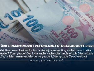 TÜRK LİRASI MEVDUAT VE FONLARDA STOPAJLAR ARTTIRILDI