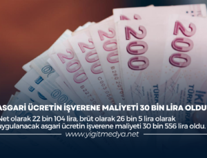 ASGARİ ÜCRETİN İŞVERENE MALİYETİ 30 BİN LİRA OLDU