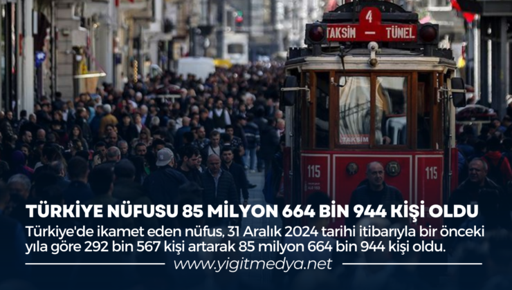 TÜRKİYE NÜFUSU 85 MİLYON 664 BİN 944 KİŞİ OLDU