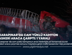 KARAPINAR’DA CAM YÜKLÜ KAMYON ASKERİ ARACA ÇARPTI: 1 YARALI