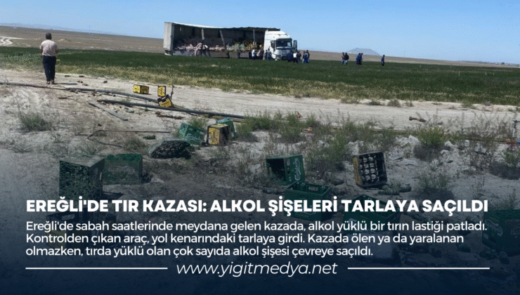 EREĞLİ’DE TIR KAZASI: ALKOL ŞİŞELERİ TARLAYA SAÇILDI