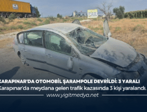 KARAPINAR’DA OTOMOBİL ŞARAMPOLE DEVRİLDİ: 3 YARALI