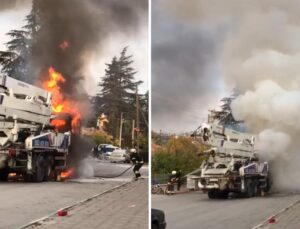 EREĞLİ’DE BETON POMPASI ALEVLER İÇİNDE KALDI