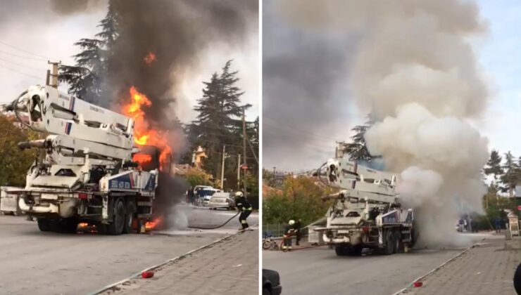 EREĞLİ’DE BETON POMPASI ALEVLER İÇİNDE KALDI