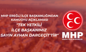 MHP EREĞLİ İLÇE BAŞKANLIĞINDAN KAMUOYU AÇIKLAMASI: “TEK YETKİLİ İLÇE BAŞKANIMIZ SAYIN AYHAN DARGEÇİT’TİR”