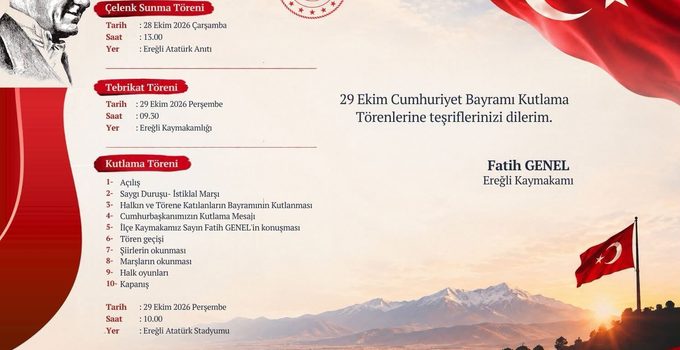 EREĞLİ’DE 29 EKİM CUMHURİYET BAYRAMI TÖREN PROGRAMI BELLİ OLDU