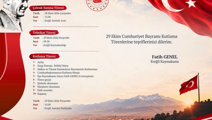 EREĞLİ’DE 29 EKİM CUMHURİYET BAYRAMI TÖREN PROGRAMI BELLİ OLDU